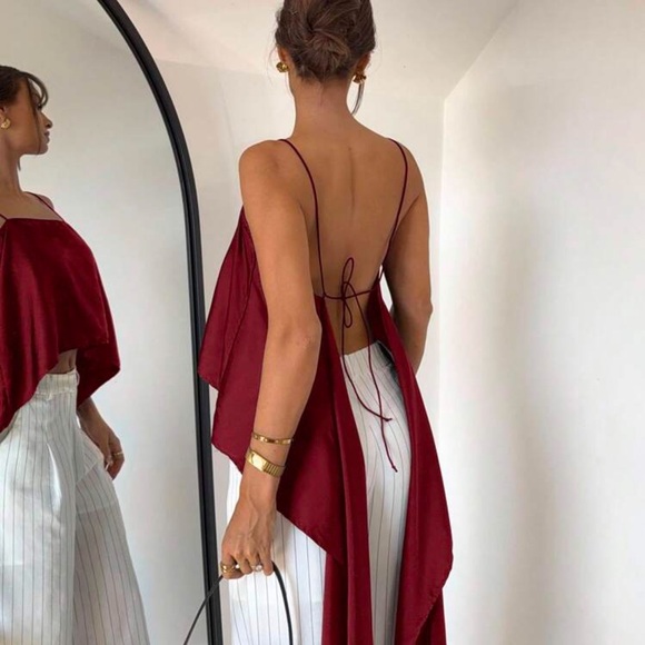 Rebellious Rose Tops - Siren Gaze Women's Sexy Solid Color Lace-Up Asymmetrical Camisole Party